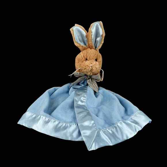 Bearington Baby Collection Bunny Rabbit Blue Blankie Lovey Security Satin Soft - Picture 1 of 9